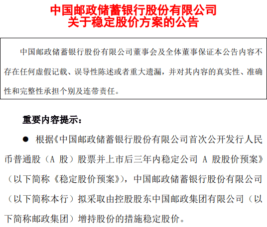 出手就5000万元！邮政集团增持邮储银行，打响股价保卫战